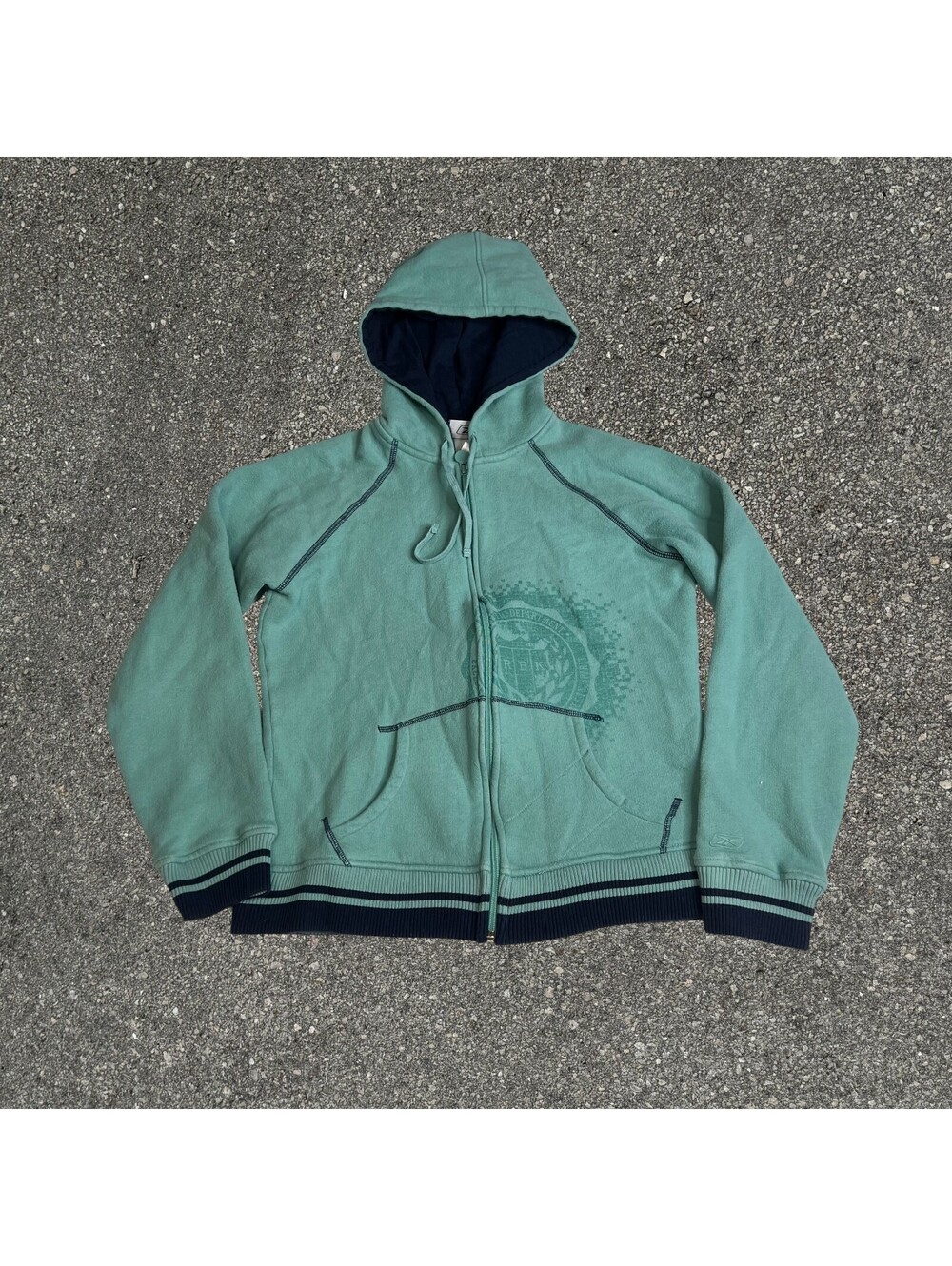 Reebok Zip-up Green Hoodie Black Striped Women Size M